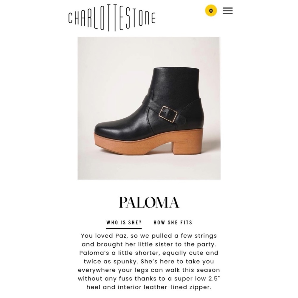 Charlotte Stone Black Leather Ankle Boots with Wooden Sole